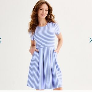NWT Draper James Short-Sleeve Knit Tee Dress, blue and white stripes size XXL